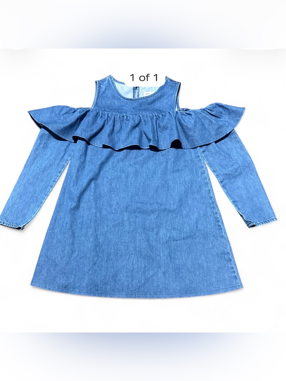 ASOS Women’sBlue Denim Cold-Shoulder Ruffle Dress